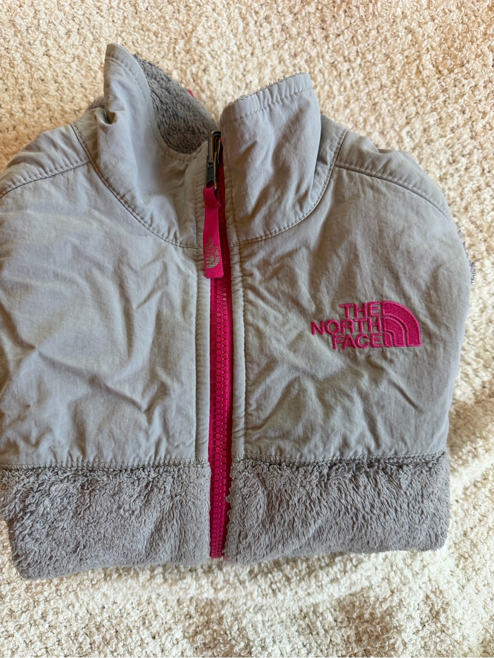 The North Face Kids Light Gray Jacket with Pink Accents 7 Authentic Brand